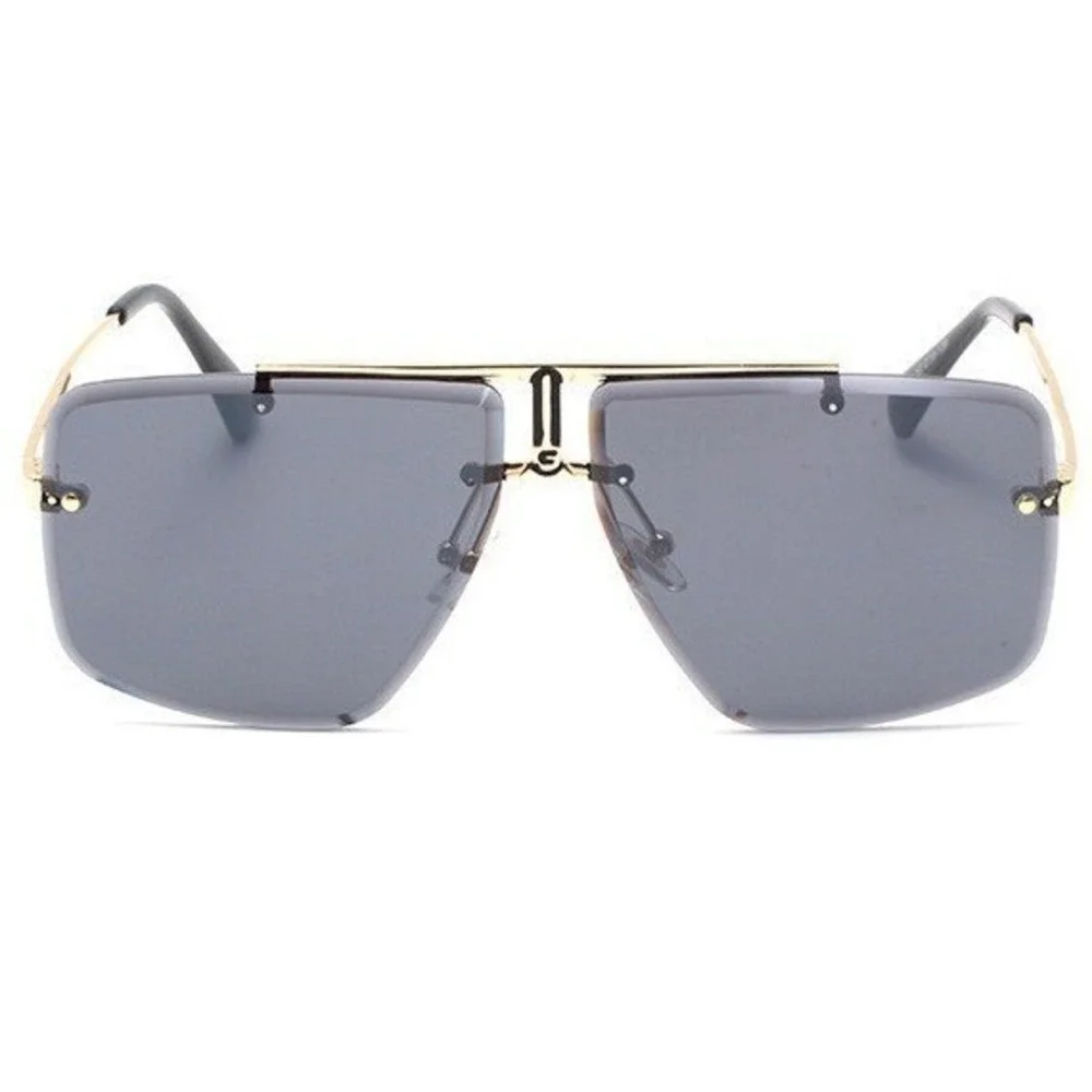 Rimless‎ Sunglasses Women Fashion Gold Frame Trendy Shield Pilot Dark Black Lens